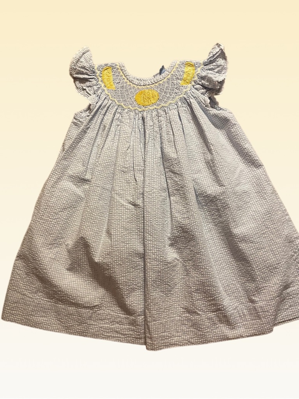 Little English Light Blue Smocked Lemons Seersucker Dress SZ 3T